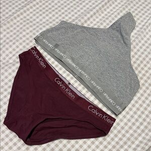 Calvin Klein Heather Gray Bralette and Maroon Panties